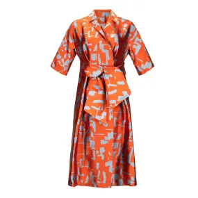 Akim Belted Jacquard Dress - Orange   Blue