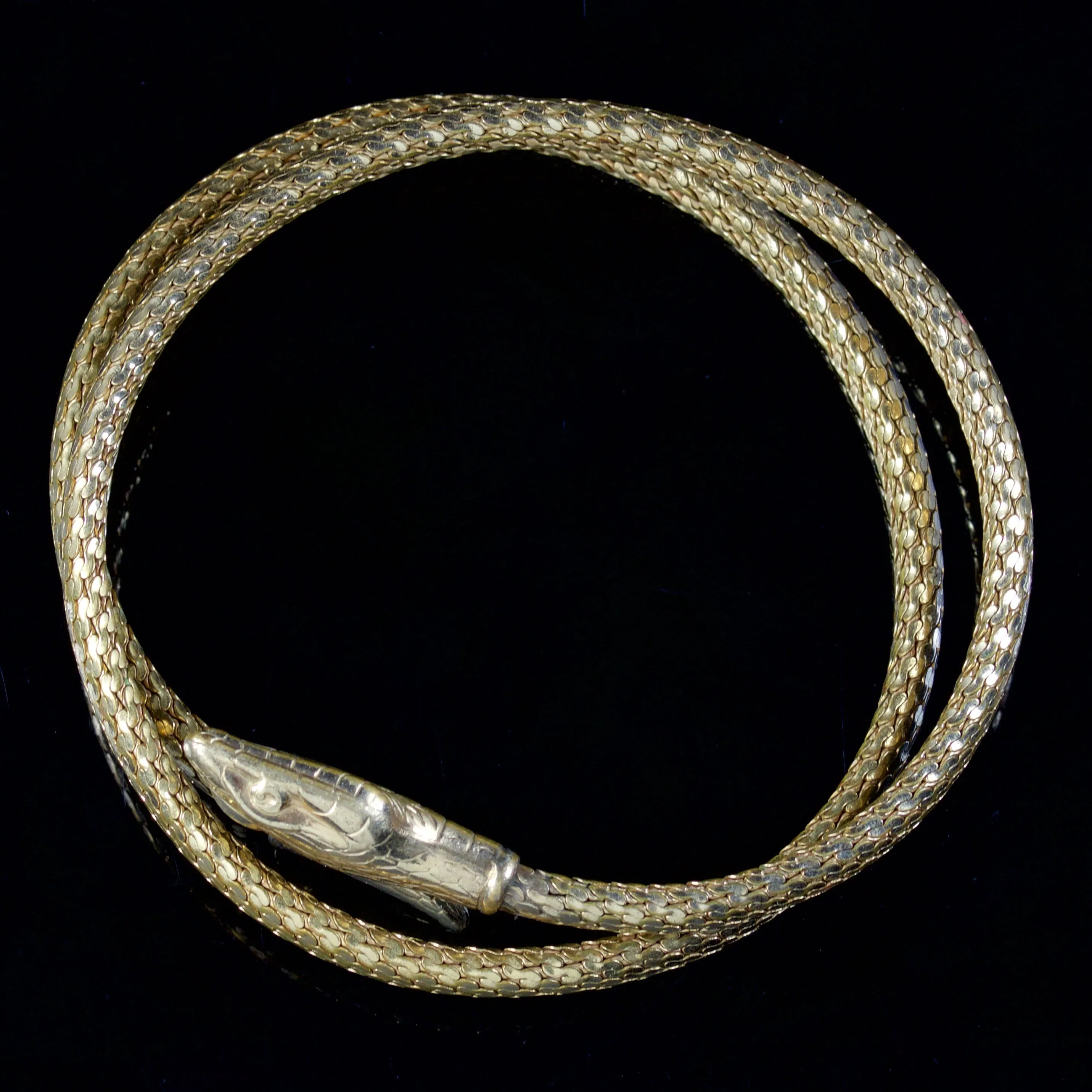 Antique Art Deco Snake Bangle Gold Gilt Circa 1930