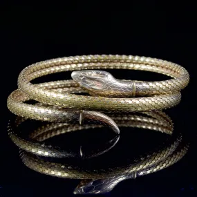 Antique Art Deco Snake Bangle Gold Gilt Circa 1930