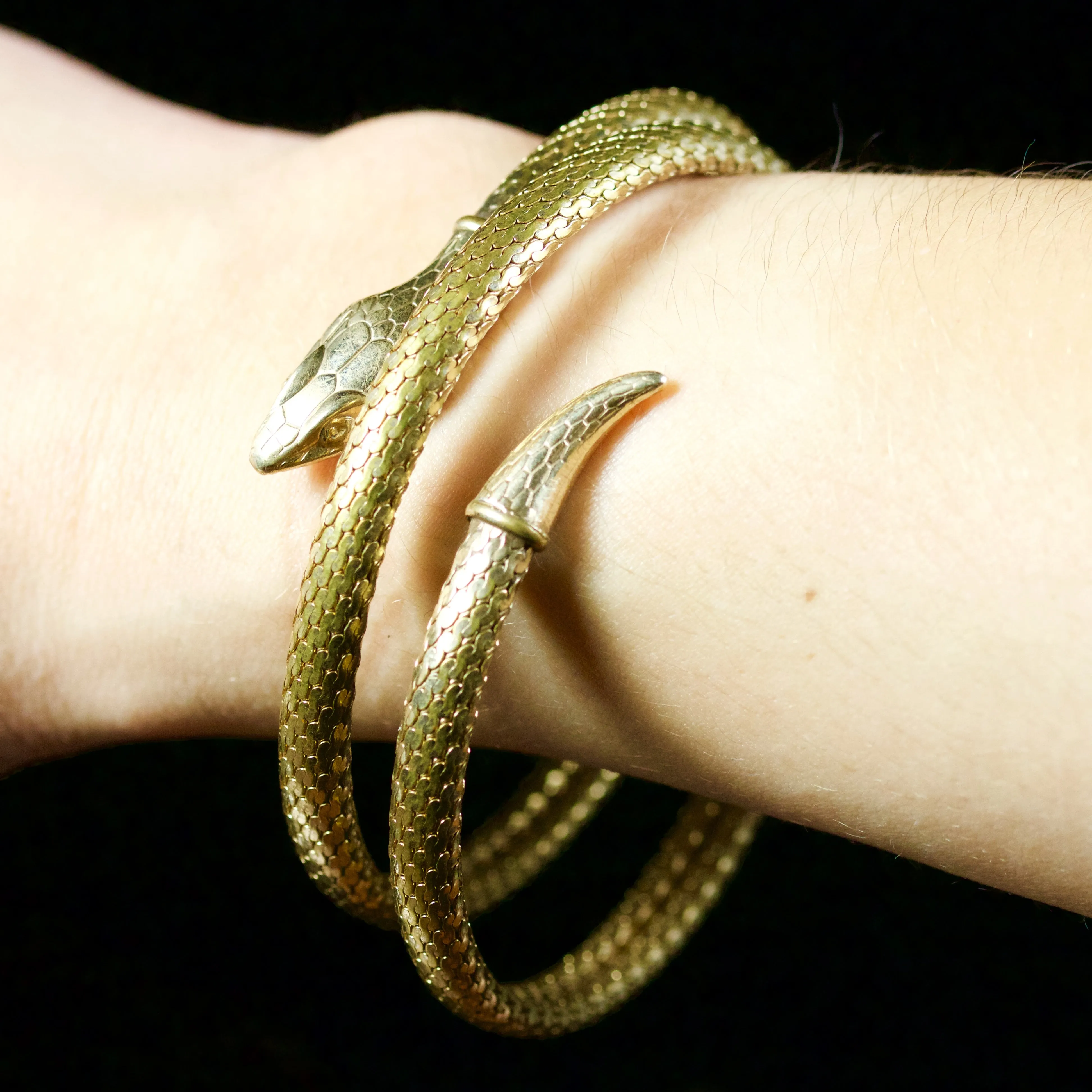 Antique Art Deco Snake Bangle Gold Gilt Circa 1930