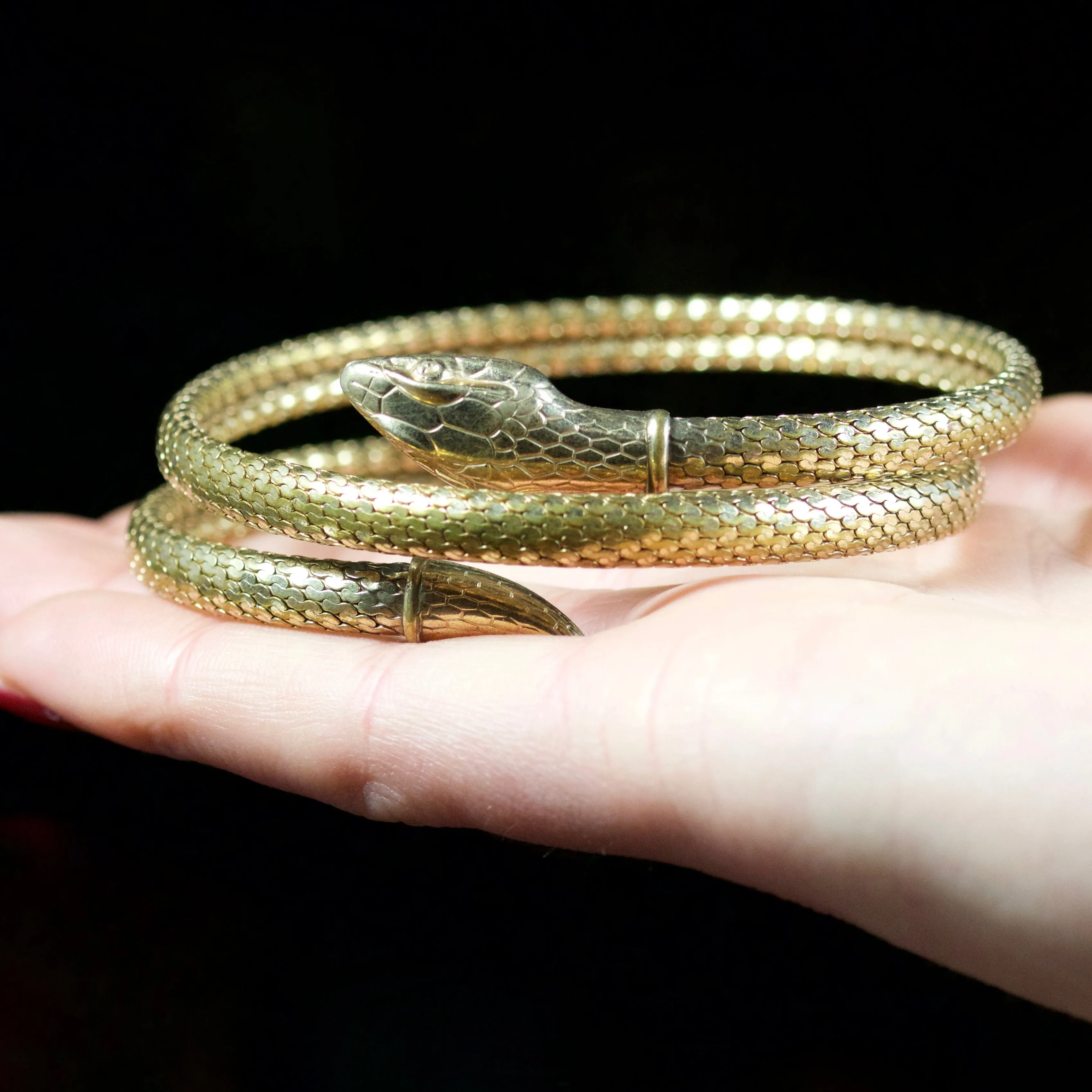 Antique Art Deco Snake Bangle Gold Gilt Circa 1930