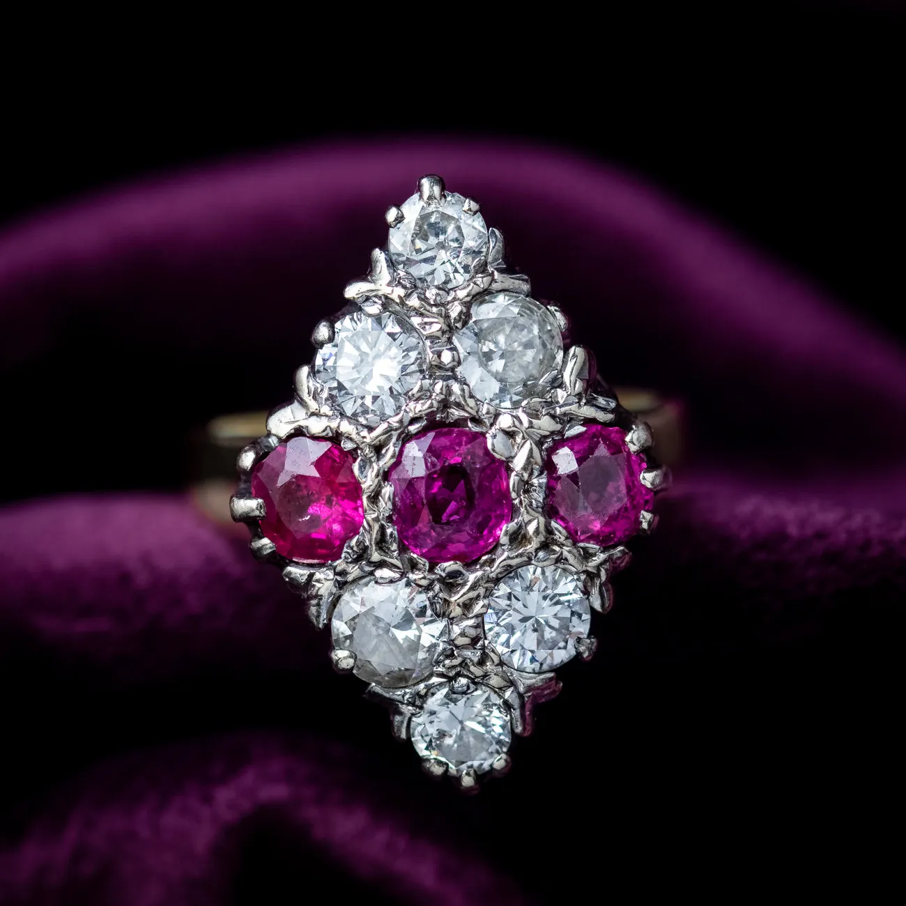 Antique Edwardian Diamond Ruby Cluster Ring 1.45ct Of Ruby Circa 1905