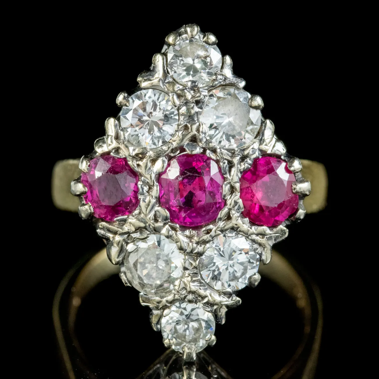 Antique Edwardian Diamond Ruby Cluster Ring 1.45ct Of Ruby Circa 1905