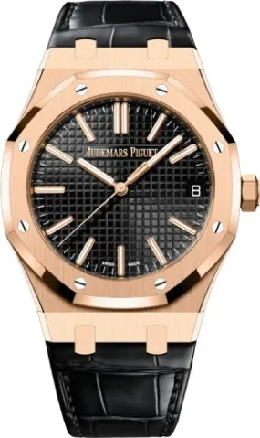 Audemars Piguet Royal Oak 41mm Selfwinding "50th Anniversary" Rose Gold Black Dial Leather Strap - 15510OR.OO.D002CR.01