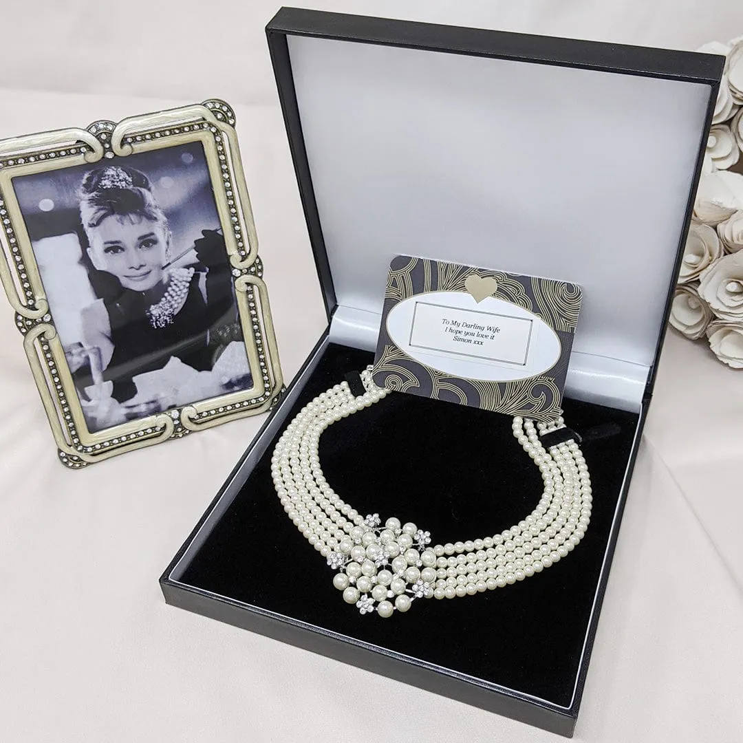 Audrey Hepburn Inspired Pearl Choker: 5 Row Vintage Pearl Choker In Gift Box