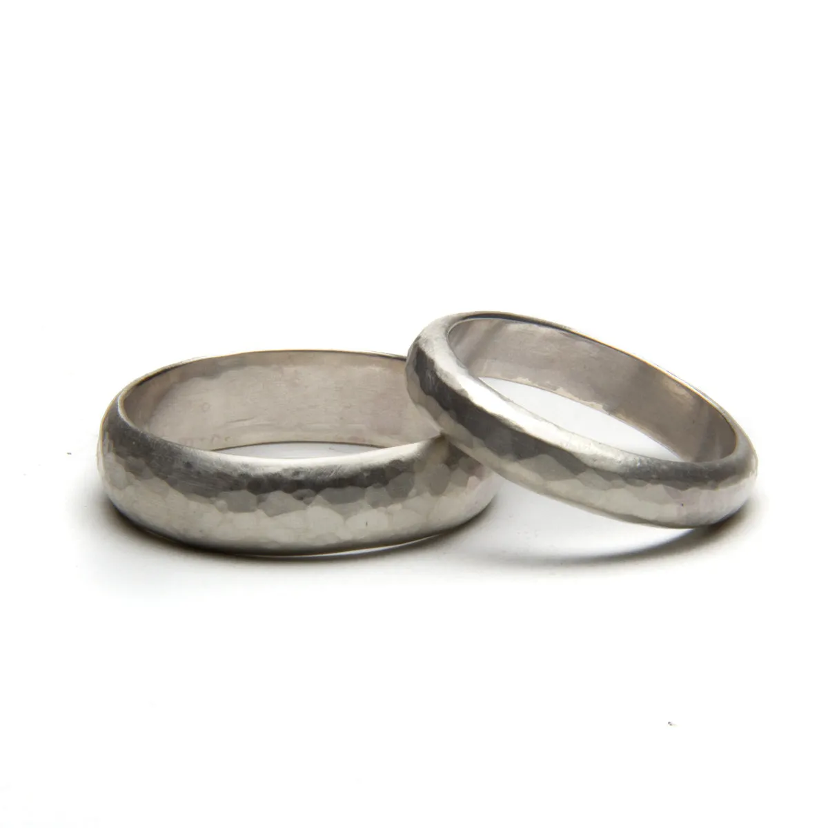 Ball Peen Hammered and Brushed Ring Set