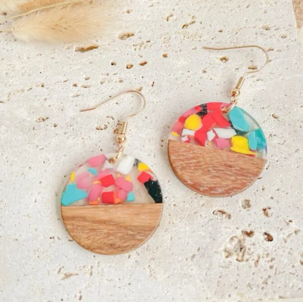 Beautiful Round Color Block Drop Earrings