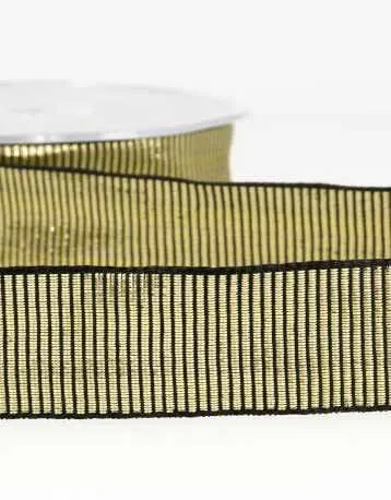 Black & Gold Metallic Gros Grain Ribbon 25mm