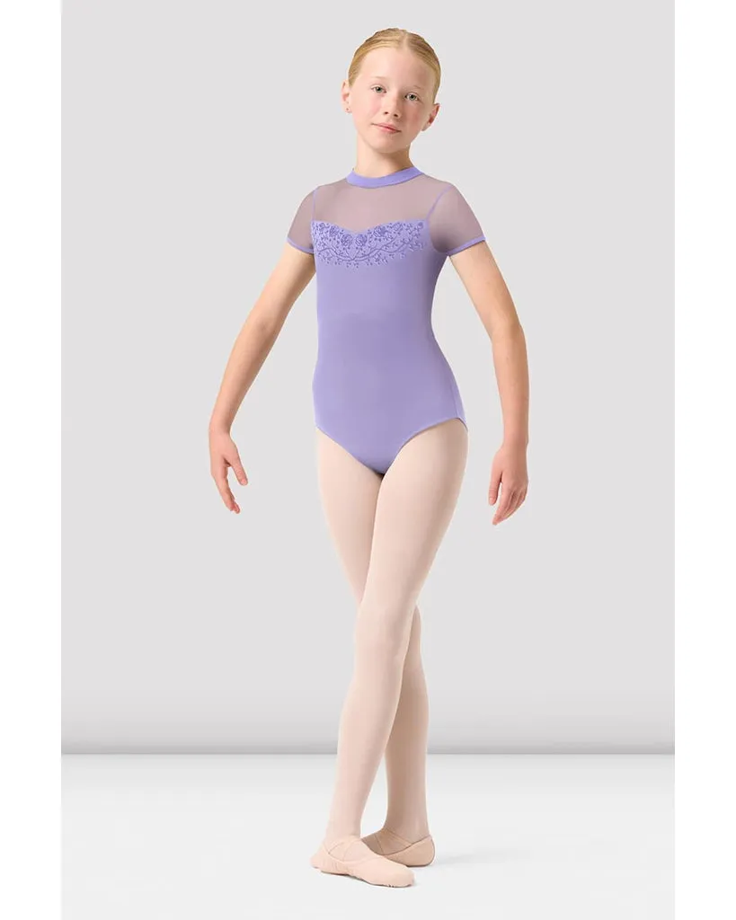 Bloch Esmey High Neck Rose Vine Mesh Cap Sleeve Leotard - CL0512 Girls