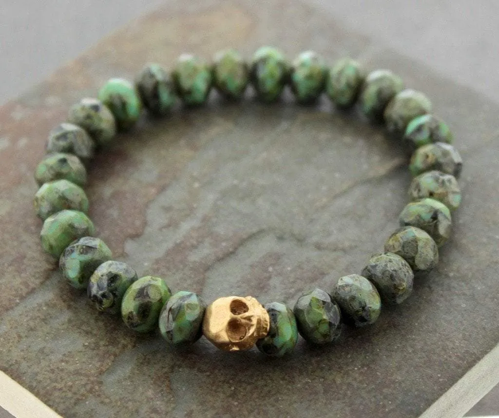 Bob Burkett Skull Wrist Mala With Czech Glass