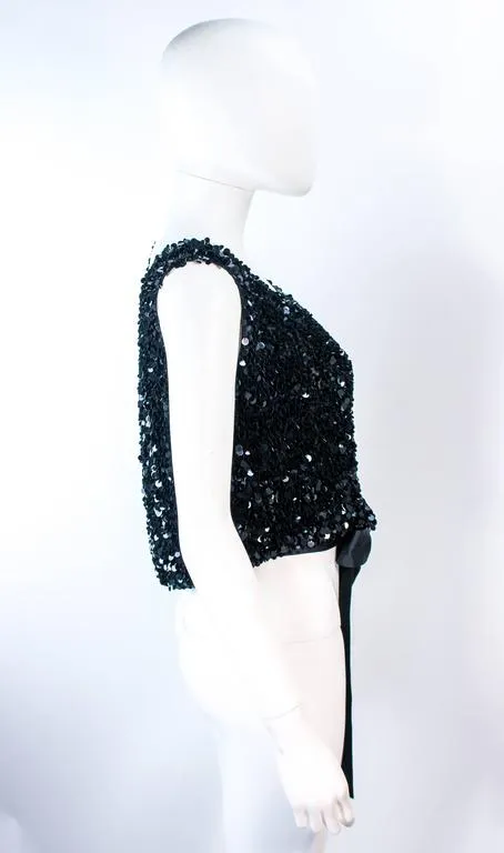 BONNIE WONG 1950s Black Sequin Applique Blouse Size 4-6