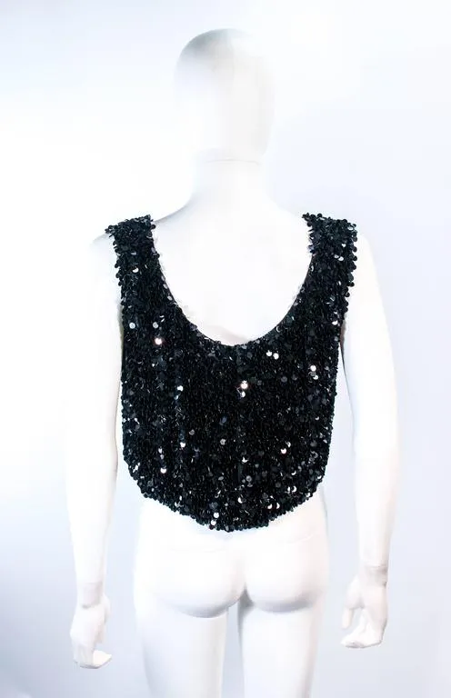 BONNIE WONG 1950s Black Sequin Applique Blouse Size 4-6