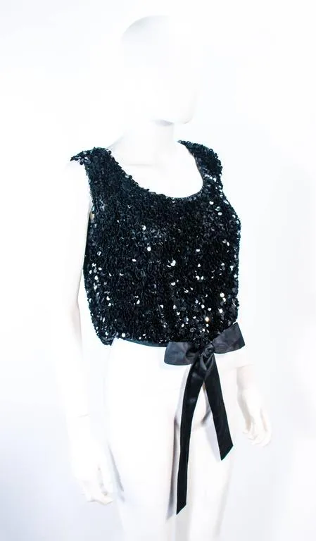 BONNIE WONG 1950s Black Sequin Applique Blouse Size 4-6