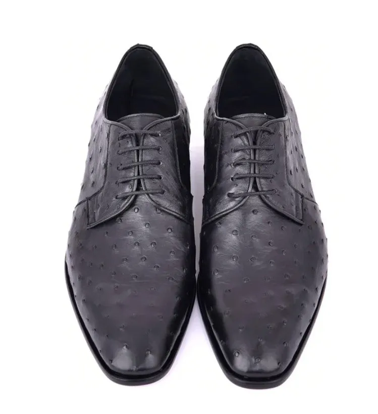 Corrente Genuine Ostrich Lace-up Shoe Black