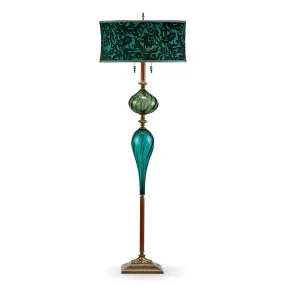 Dylan Floor Lamp F239Ag179 Kevin Obrien Velvet Evergreen Shade Teal and Green Blown Glass Base by Kinzig Design