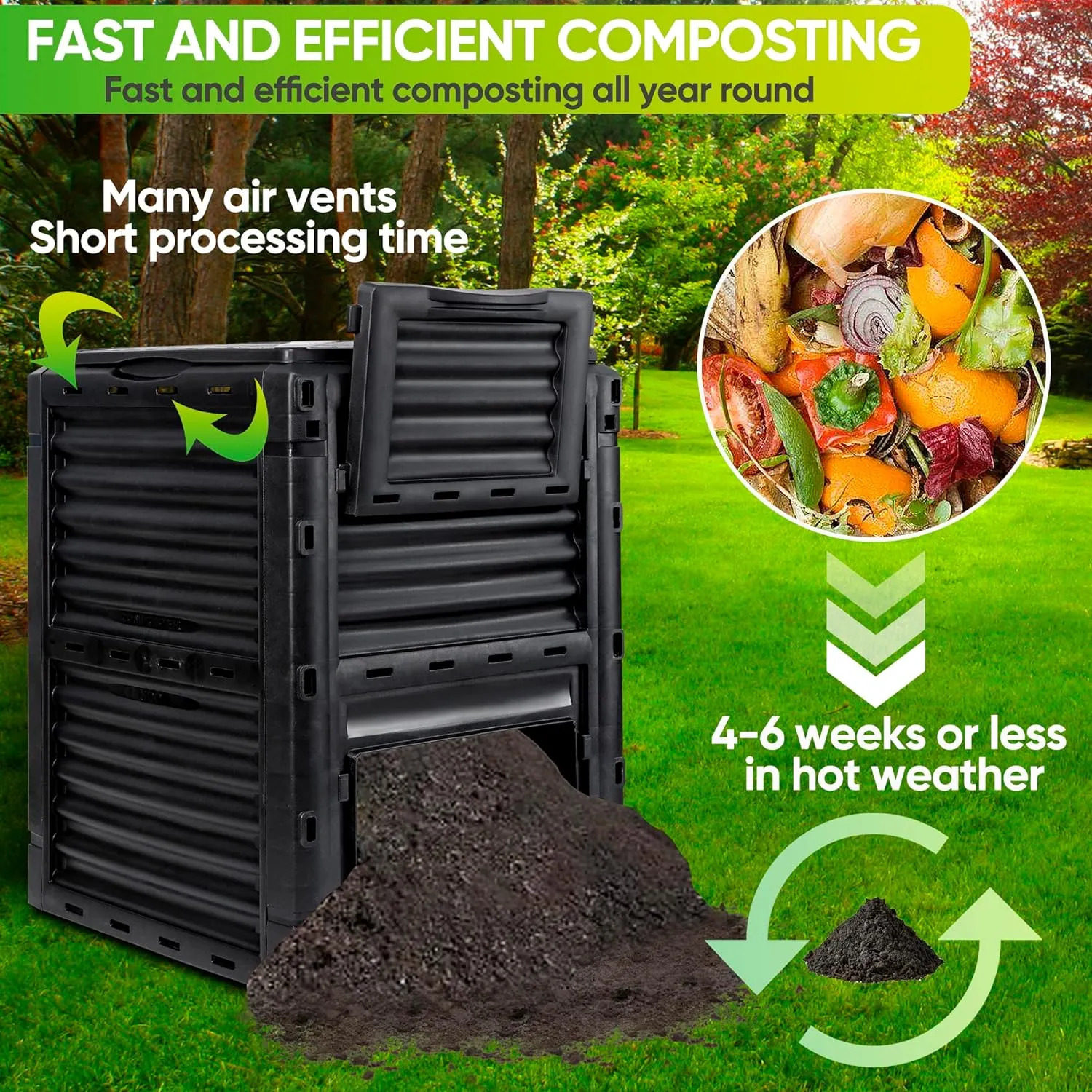 Garden Compost Bin, BPA Free, 80 Gallon, 300 L, Large Compost Bin