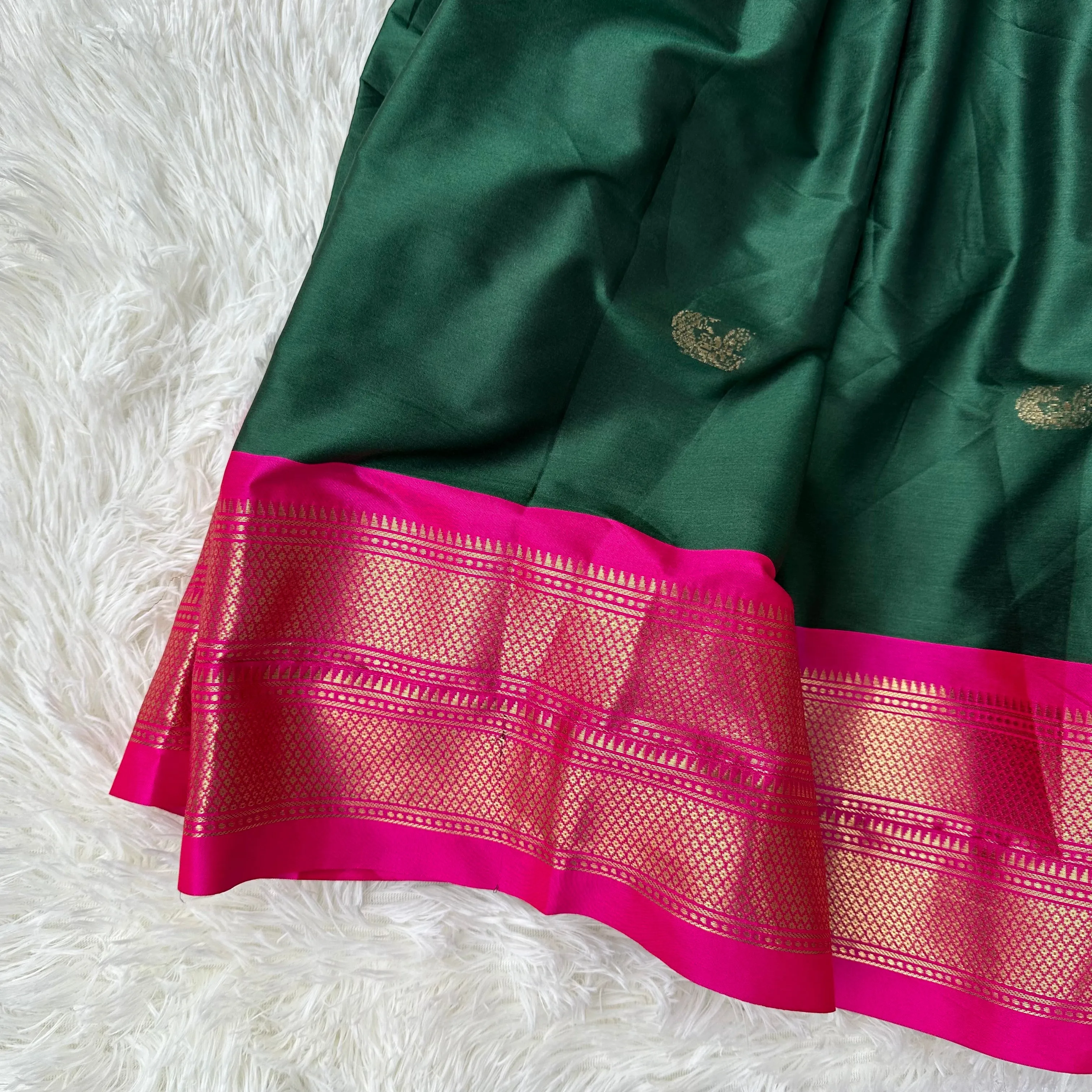 Graceful Harmony: Green Maxi Gown with Pink Kanchi Soft Silk Border