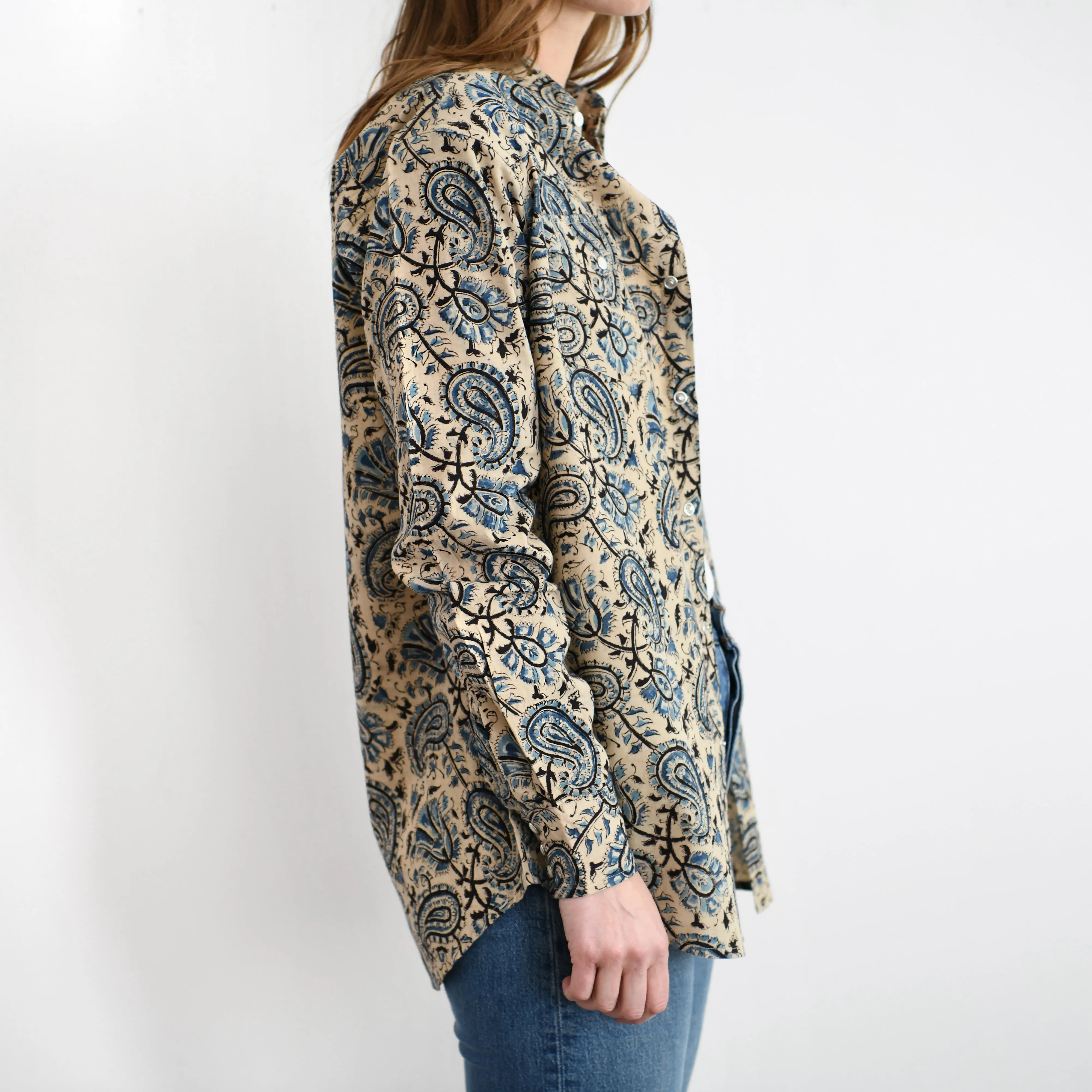 Kalamkari Western Shirt : Blue Paisley