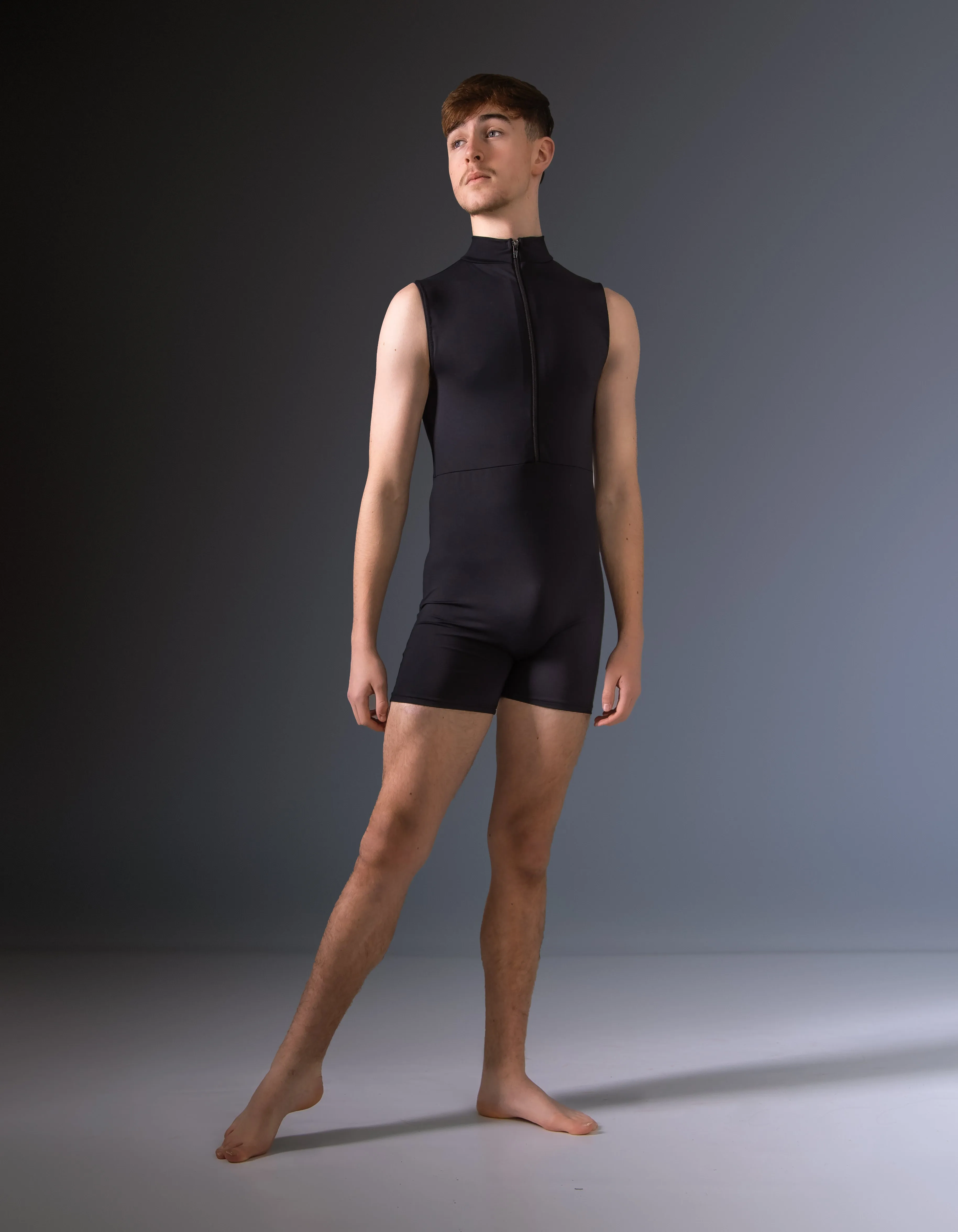 Mens Sleeveless Zip Front Unitard - Black