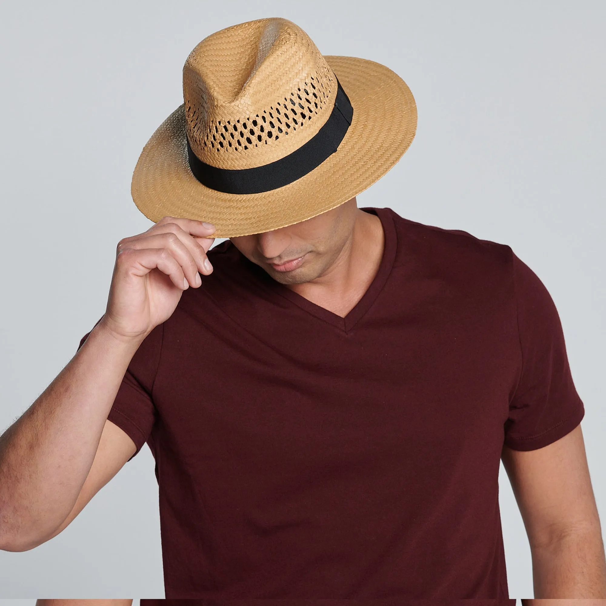 Men's Woven Paper Fedora With Vented Crown And Stretch Band