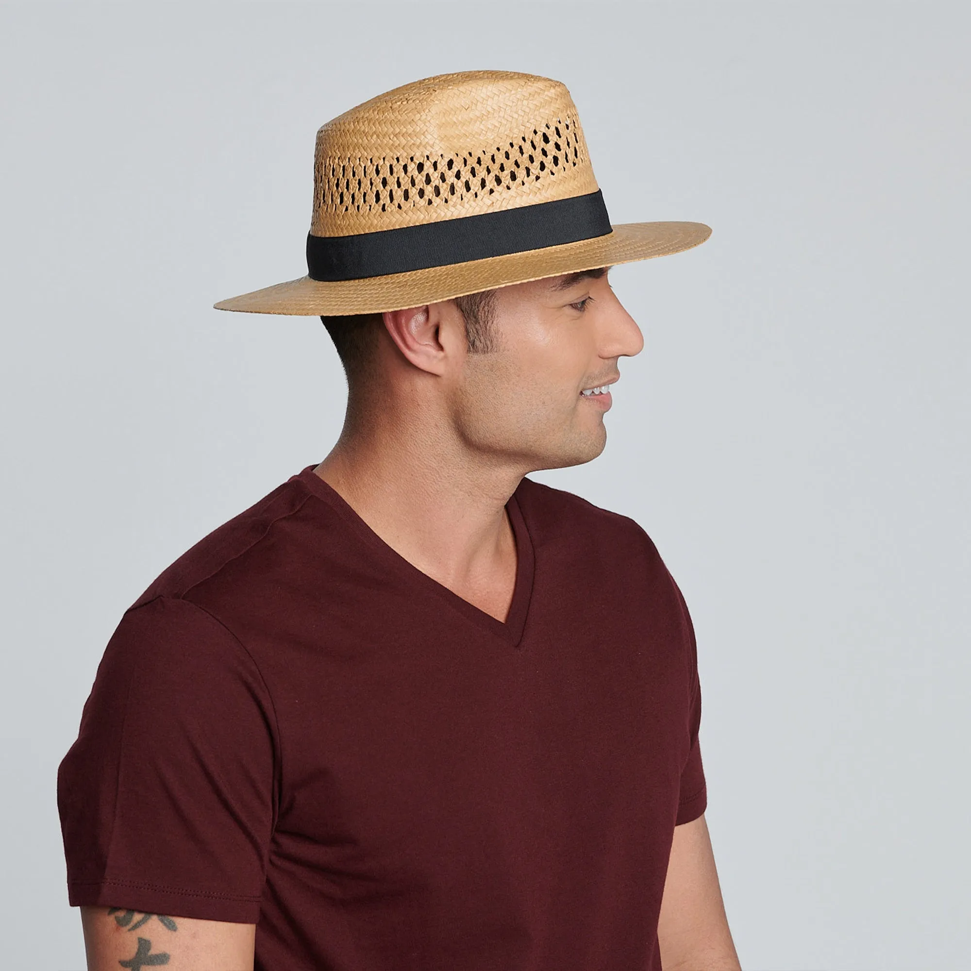 Men's Woven Paper Fedora With Vented Crown And Stretch Band