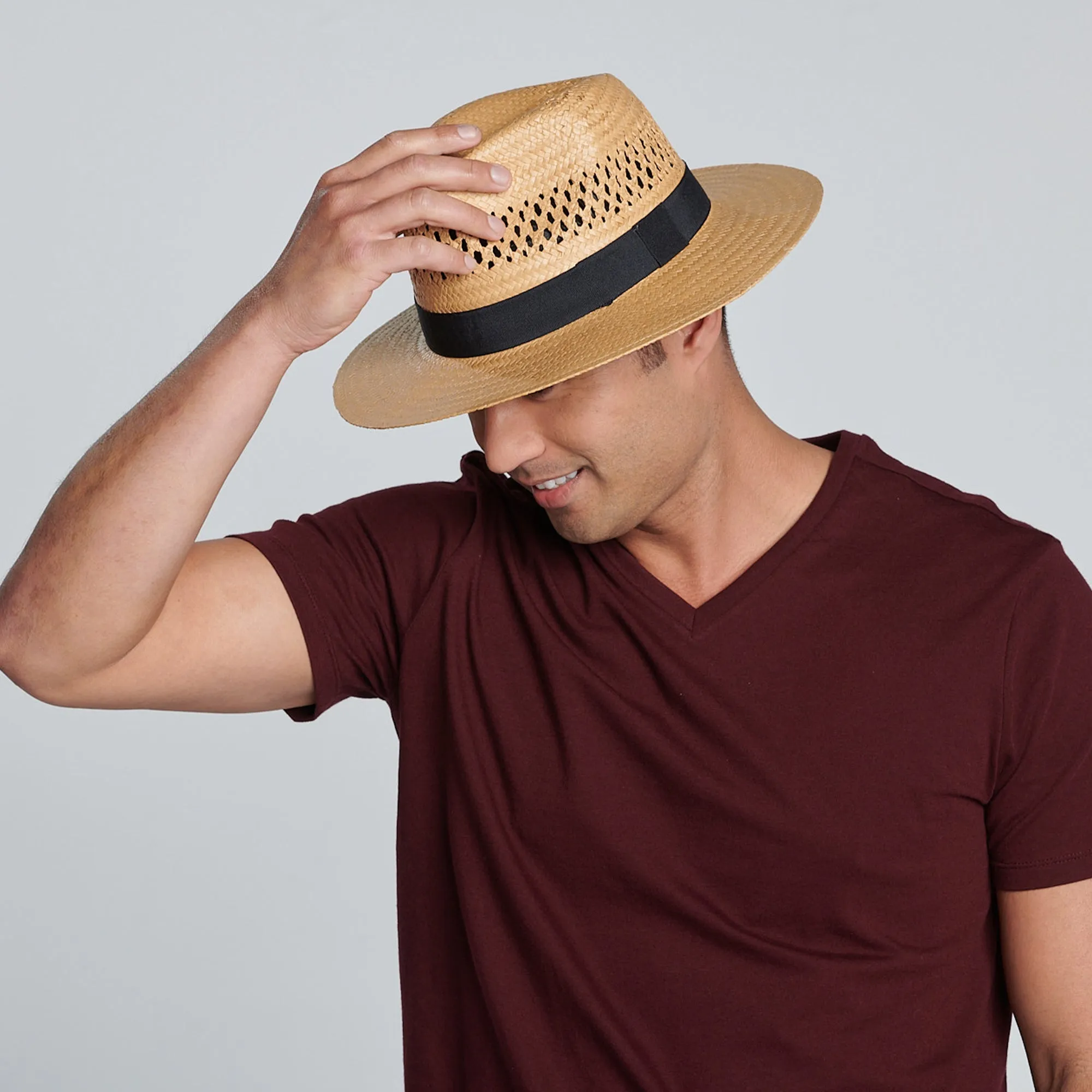 Men's Woven Paper Fedora With Vented Crown And Stretch Band