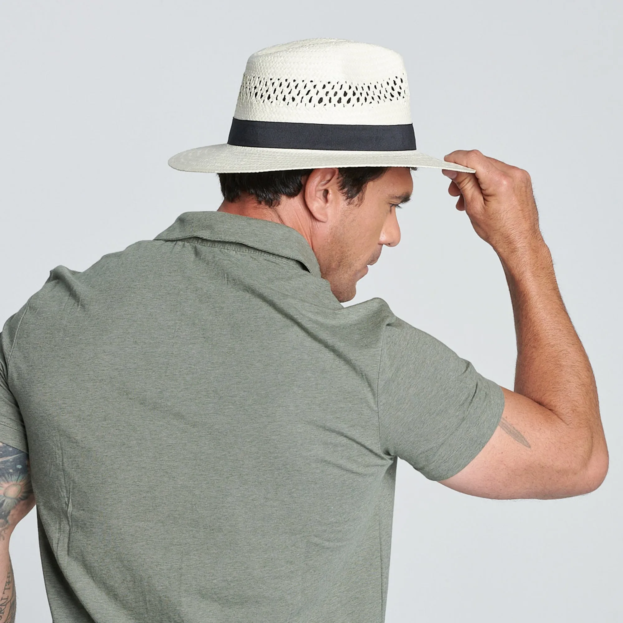 Men's Woven Paper Fedora With Vented Crown And Stretch Band