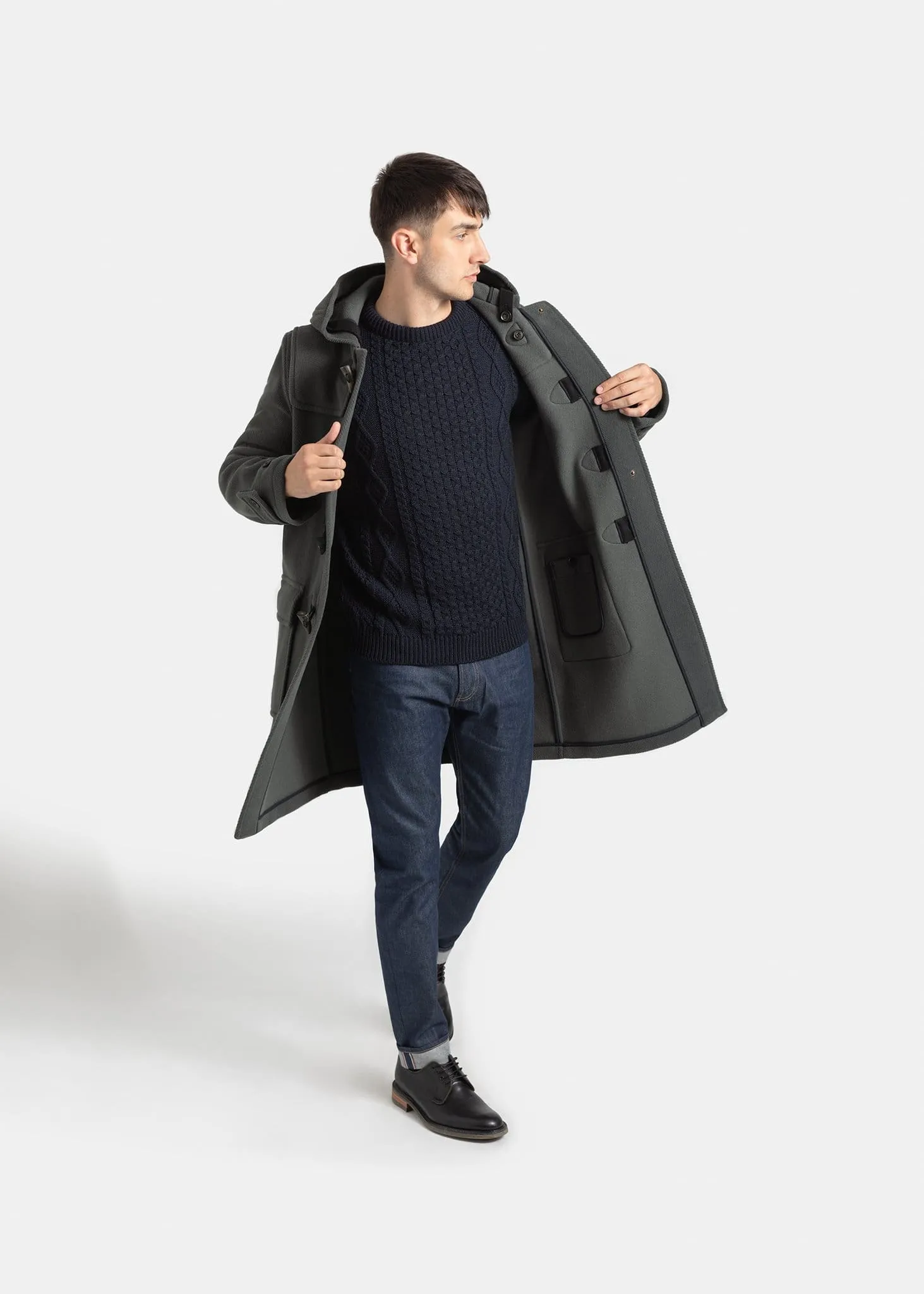 Morris Herringbone Duffle Coat Grey