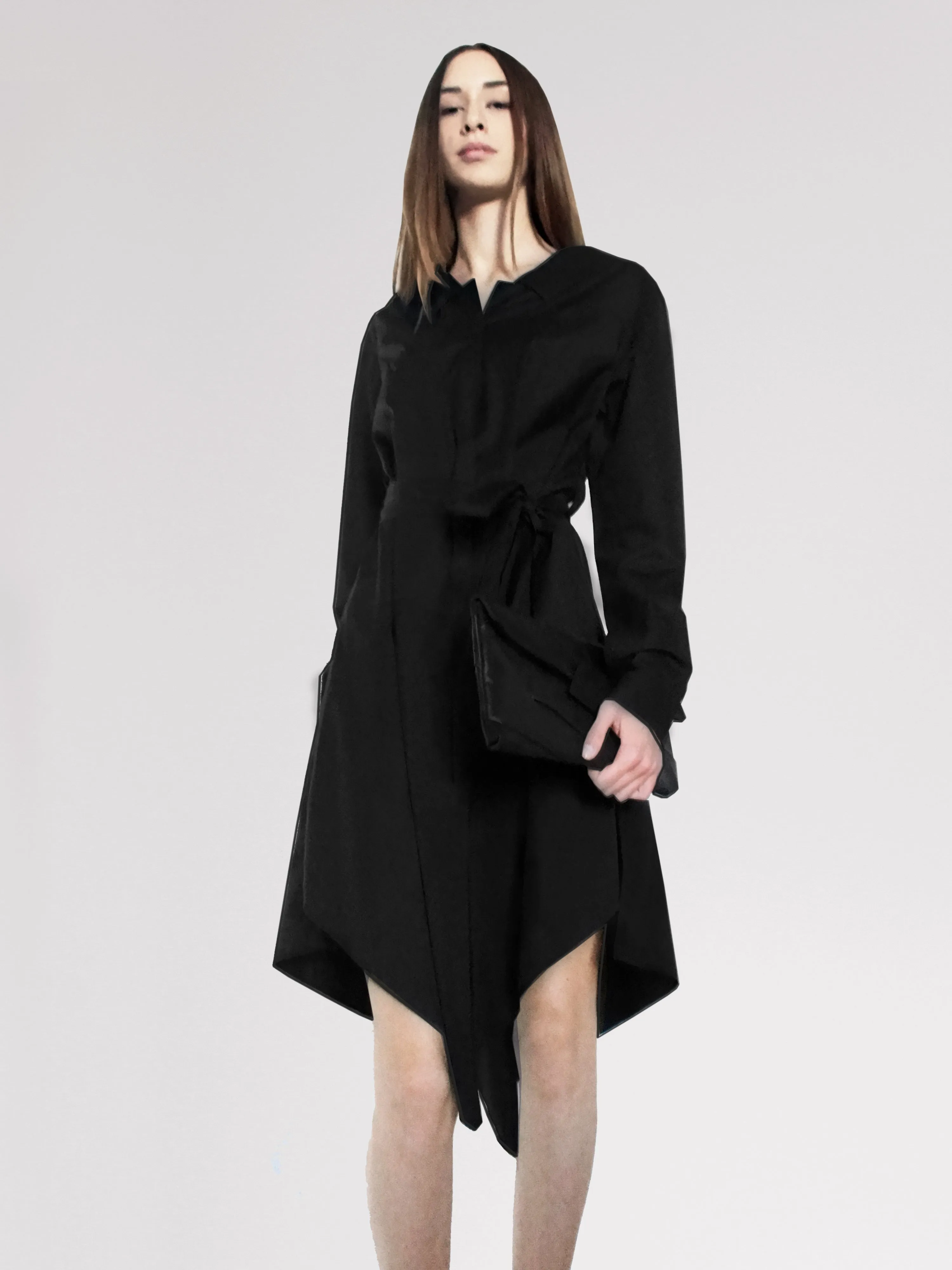 Origami Cotton Shirt Dress / Black.