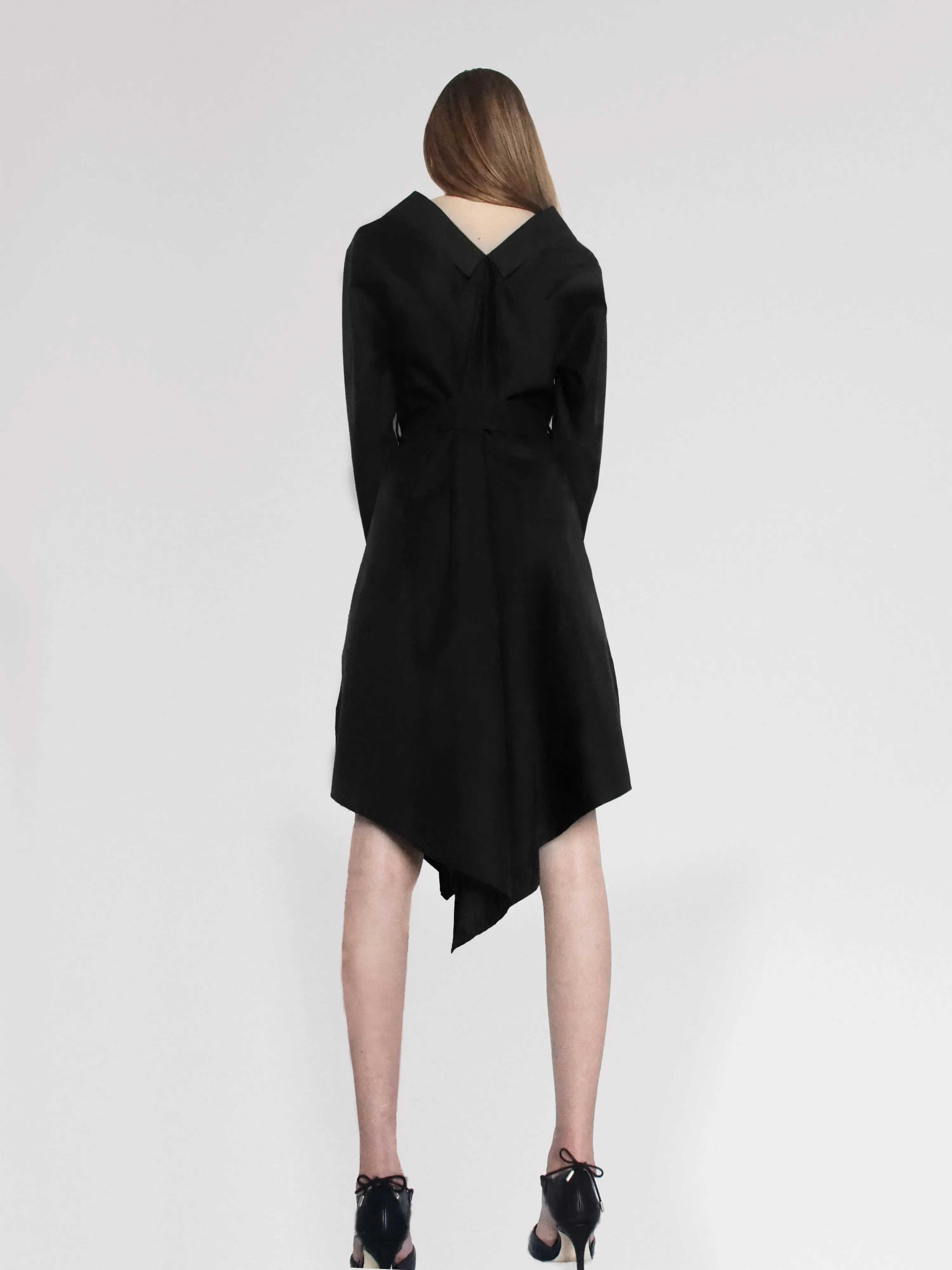 Origami Cotton Shirt Dress / Black.