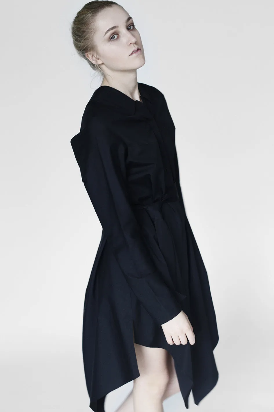 Origami Cotton Shirt Dress / Black.