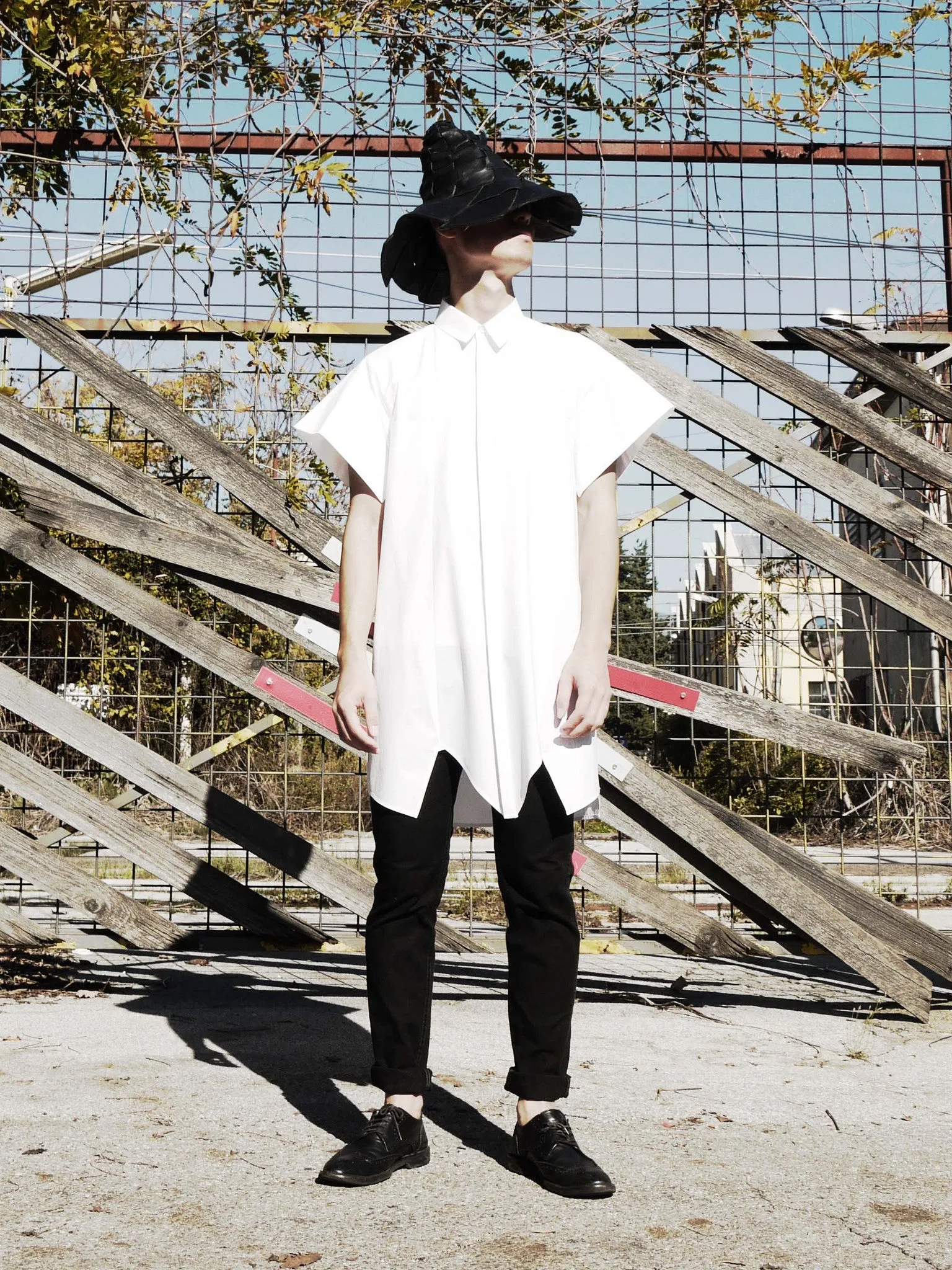 Origami Short-sleeves Midi Shirt / White