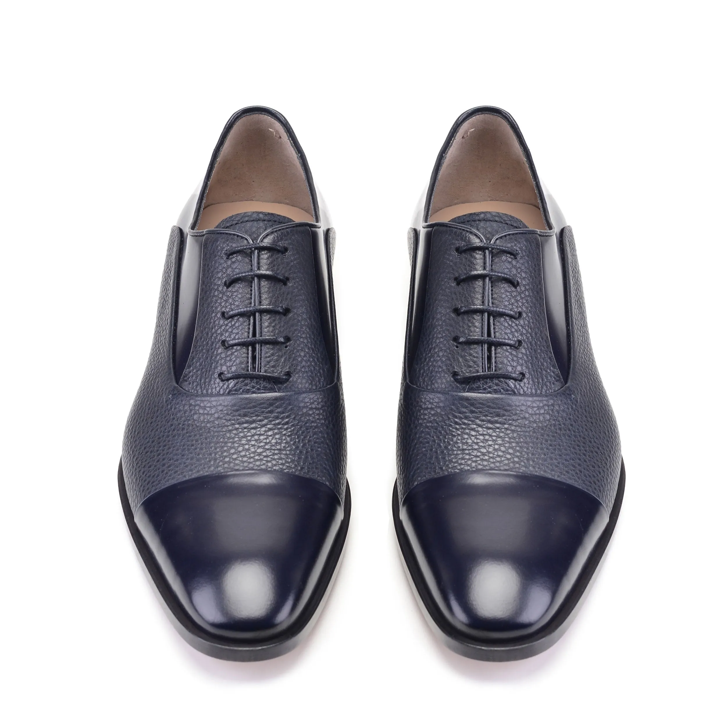 Pelle Deerskin & Polished Calfskin Lace-Up Oxford Navy