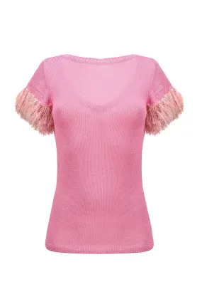 Pink knit top with handmade knit details