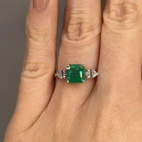 "Danica" Three Stone Trilogy 1.77 Carat Emerald Gem Octagon Centre Pear Shoulders Ring