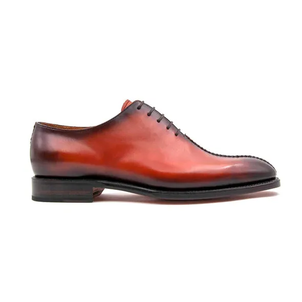 "Derrick" Burnished Calfskin Lace-Up Oxford Camel