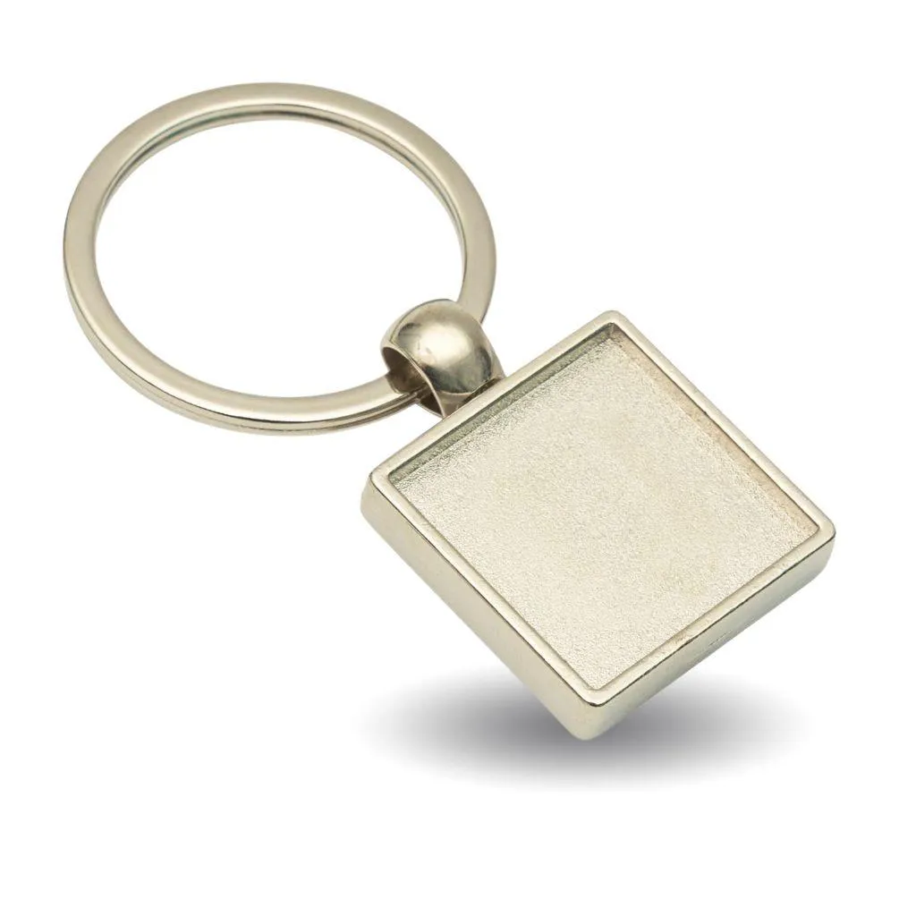 Square Slimline Blank Metal Photo Insert Keyring - 25 x 25mm - Pack of 10