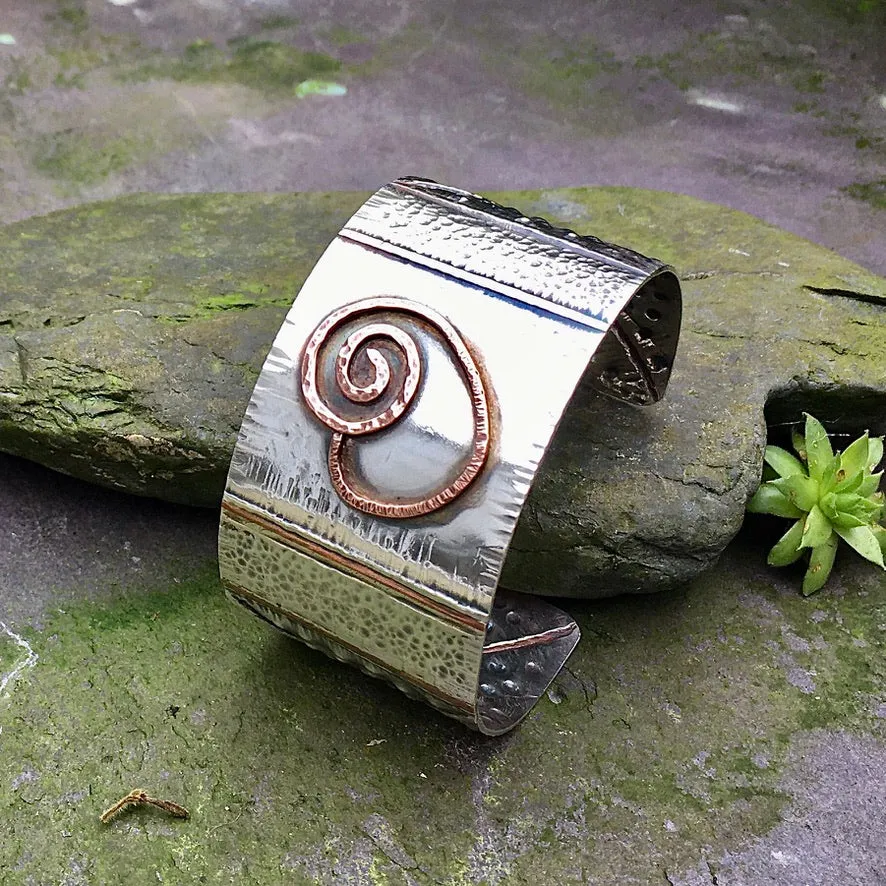 Sterling silver and copper, cuff bracelet