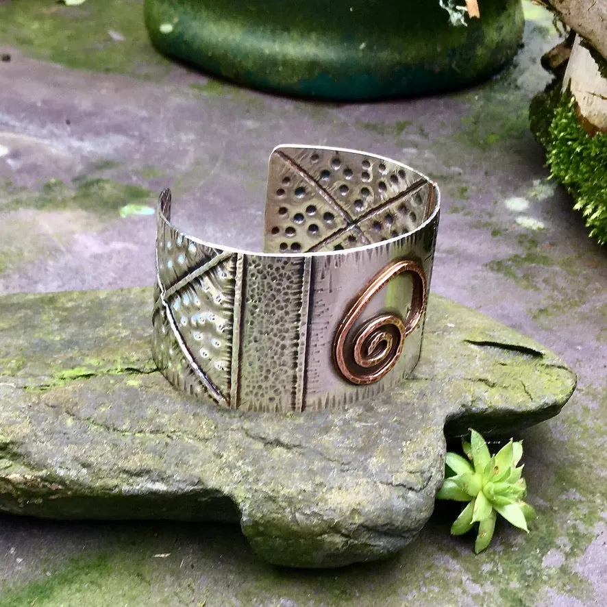 Sterling silver and copper, cuff bracelet