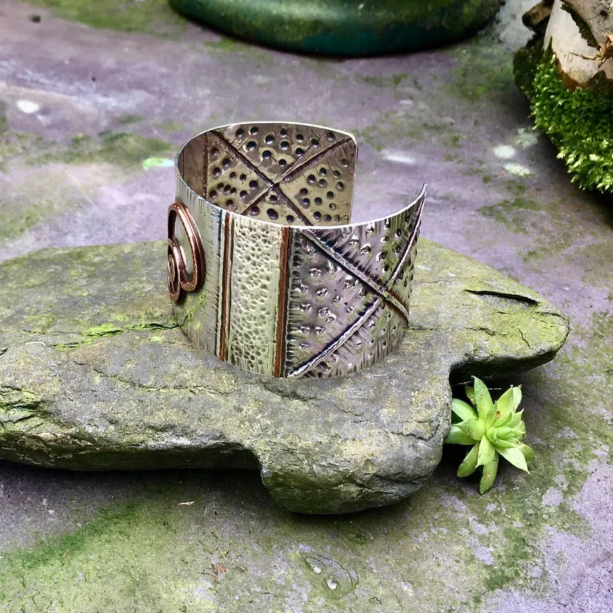 Sterling silver and copper, cuff bracelet