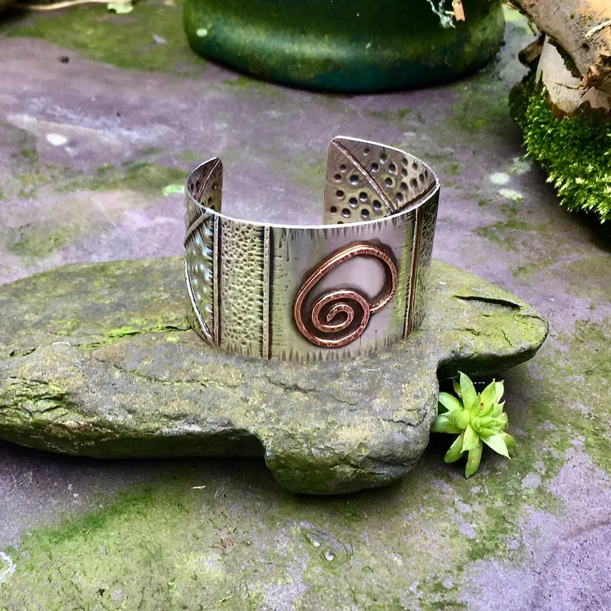 Sterling silver and copper, cuff bracelet