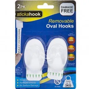 Stickahook Removable Large White Oval Hooks - 2 Pack