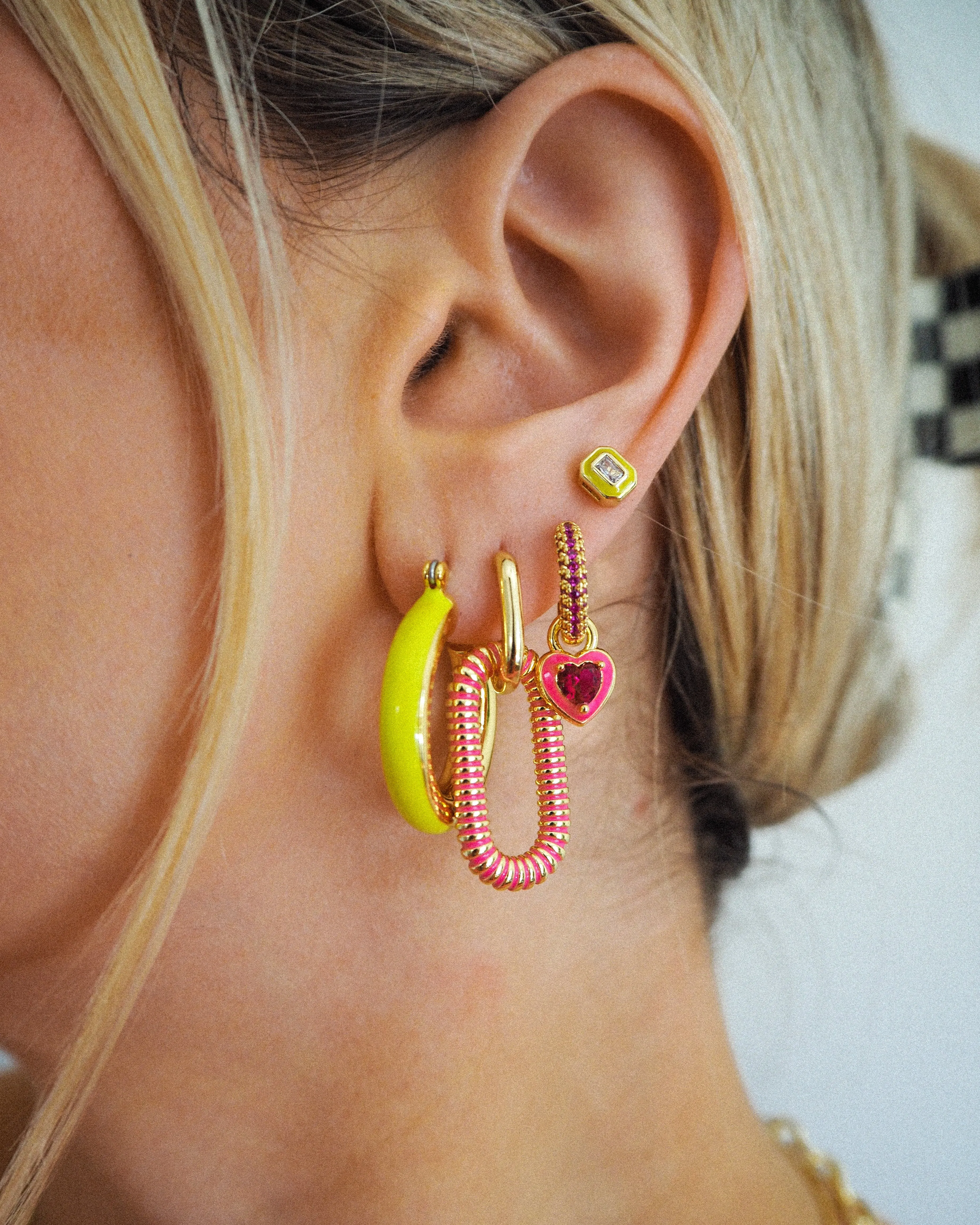 Stripe Baby Amalfi Hoops- Neon Yellow- Gold