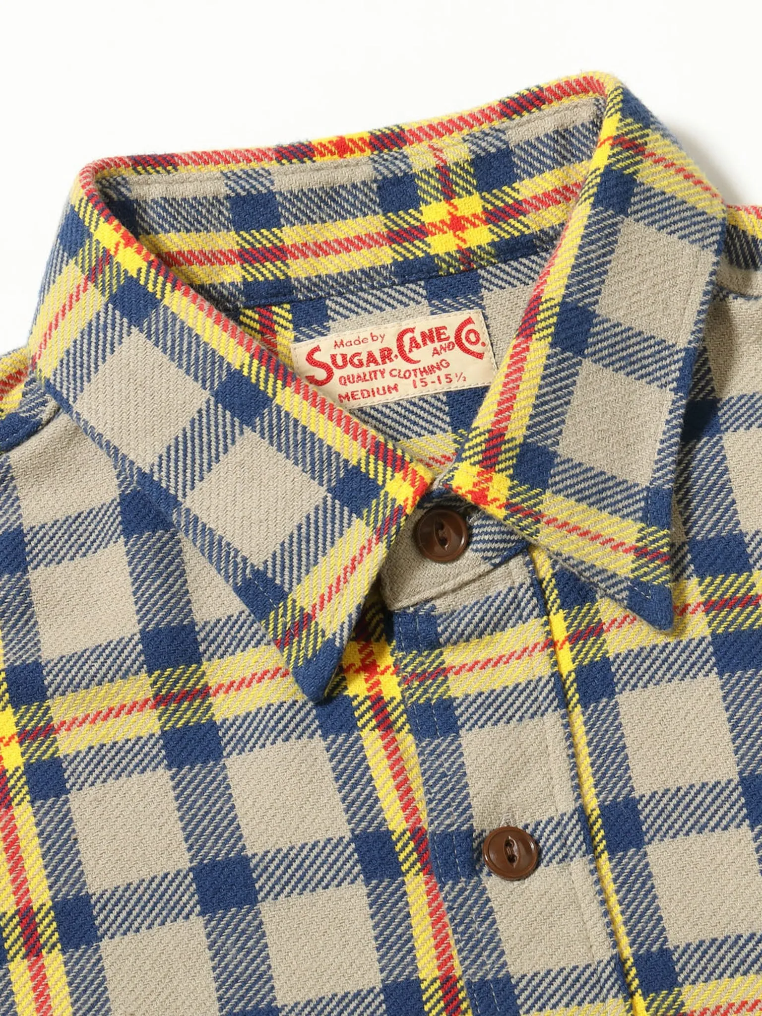 Sugar Cane, Twill Check Work Shirt, Beige