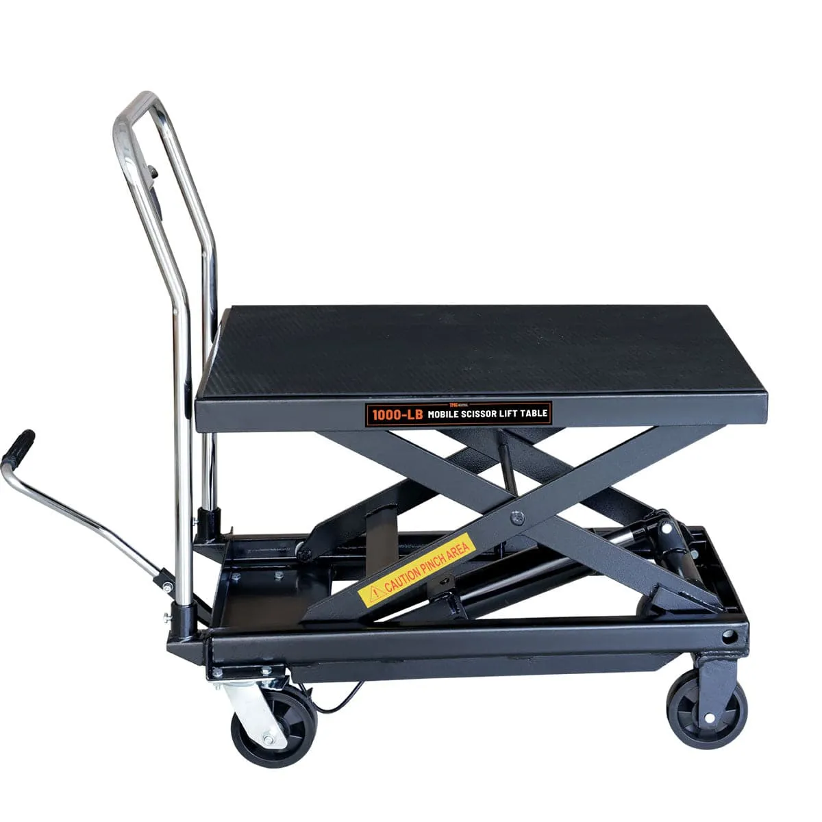 TMG Industrial 1100-lb Mobile Scissor Lift Table, 34” Lifting Height, Foot Pedal Operation, Rubber Padded Tabletop, TMG-ALS05