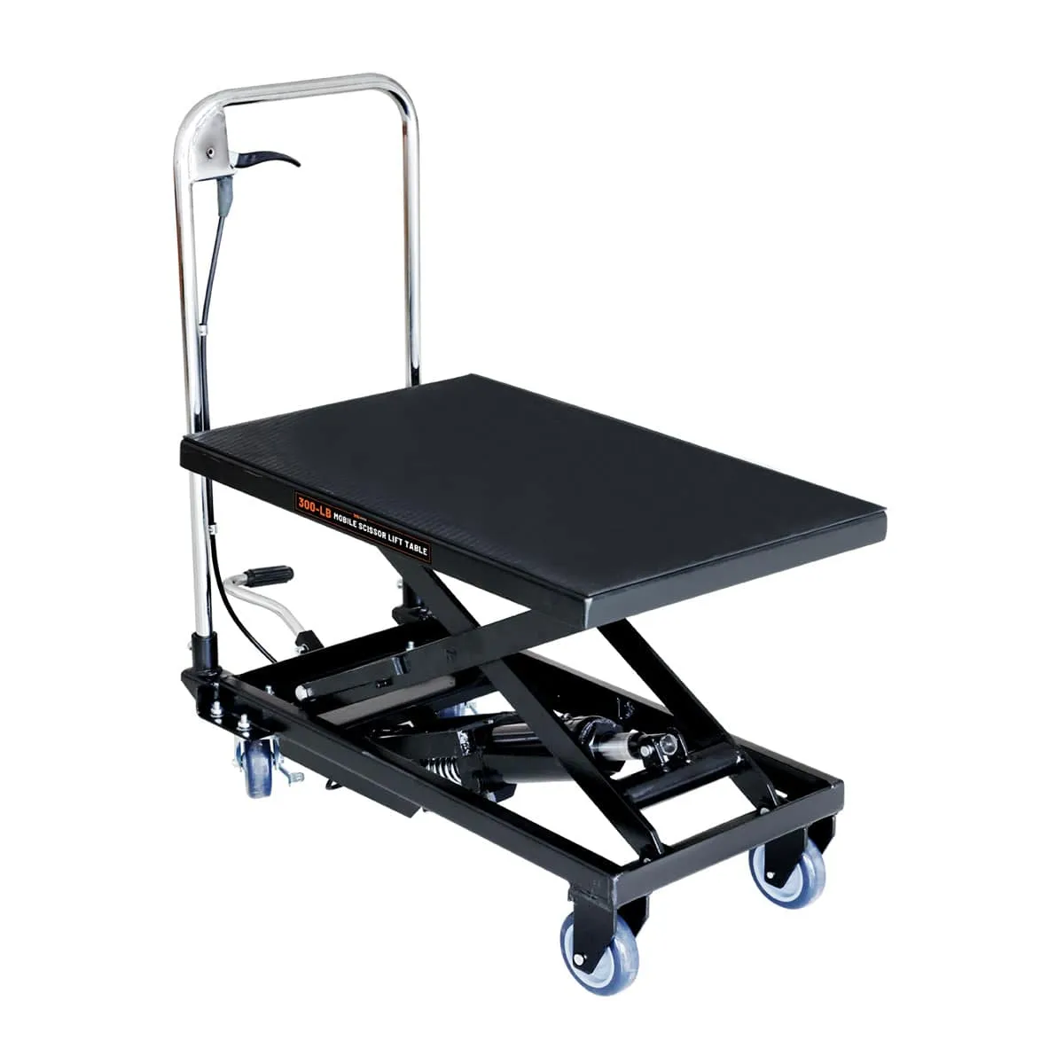 TMG Industrial 330-Lb Mobile Scissor Lift Table, 28” Lifting Height, Foot Pedal Operation, Rubber Padded Tabletop, TMG-ALS01